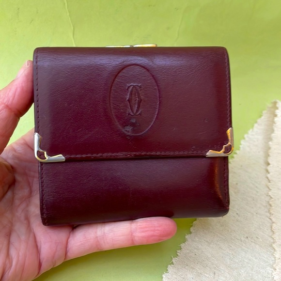 Vintage 80 s burgundy gold Cartier leather trifold wallet Bags